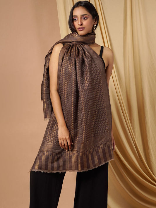 Dhiyona PA Women Brown Woven-Design Woolen Shawl