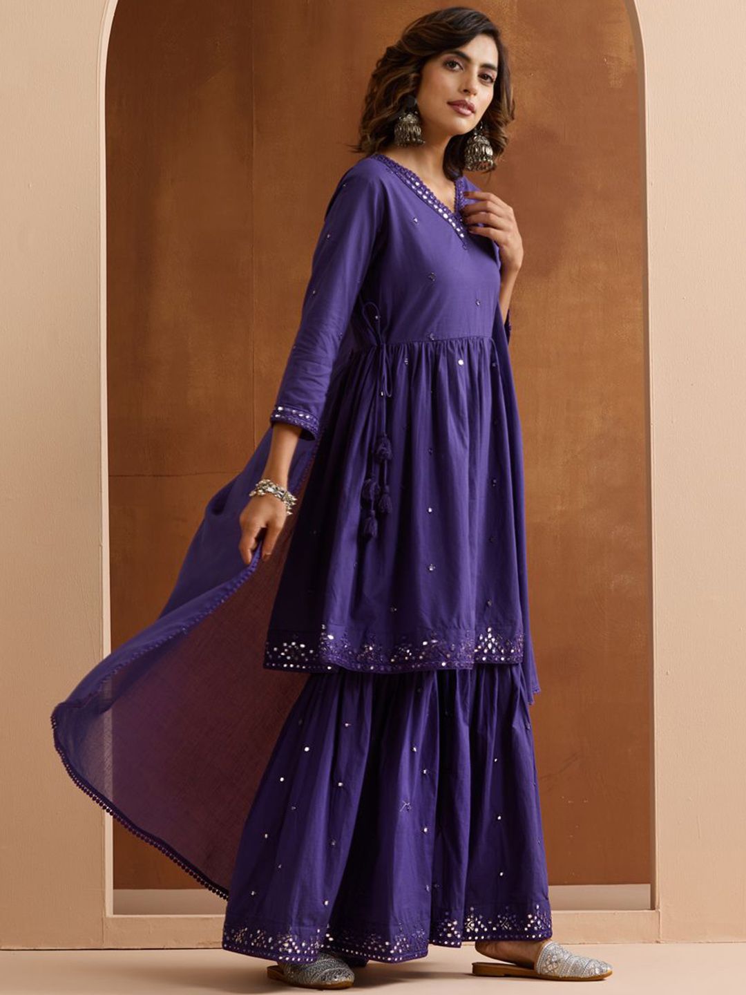 Dhiyona IS Women's Women Ethnic Motifs Embroidered Cotton Kurta with Trousers & Dupatta