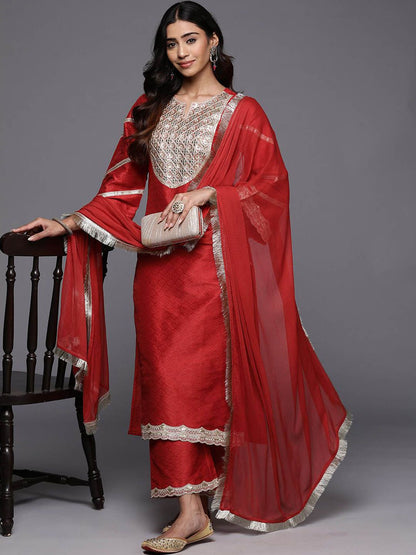 Dhiyona VA Women'sRegular Sequinned Straight Kurta with Trousers & With Dupatta