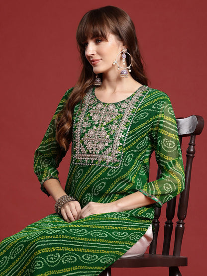 Dhiyona IE Bandhani Printed Gotta Patti Georgette Kurta