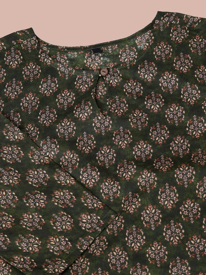 Dhiyona OD  Floral Printed Regular Pure Cotton Kurta with Trousers & Dupatta