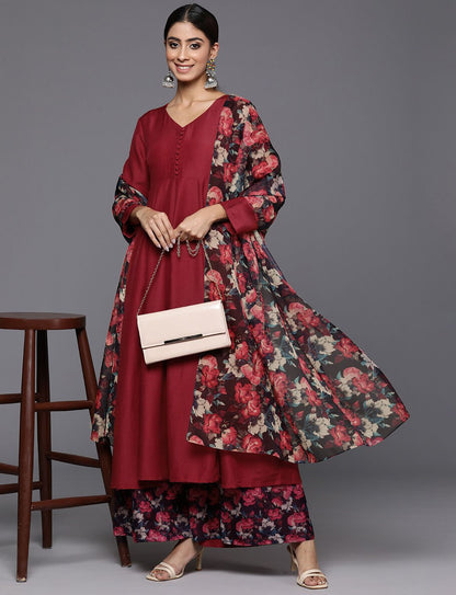 Dhiyona VA Women'sFloral Anarkali Kurta with Palazzos & Dupatta