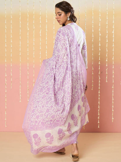 Women Floral Printed Pure Cotton Kurta with Trousers & With Dupatta