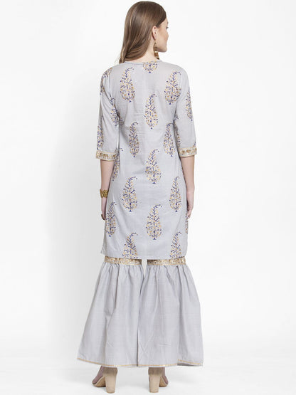 Dhiyona VA Women's Grey Printed Kurta with Sharara