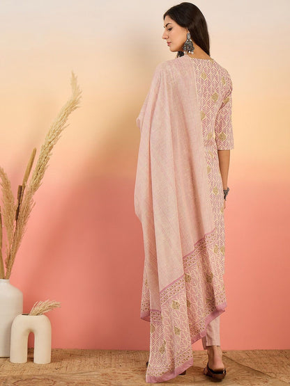 Dhiyona SN Women's Ethnic Motifs Printed Pure Cotton Kurta with Trousers & Dupatta