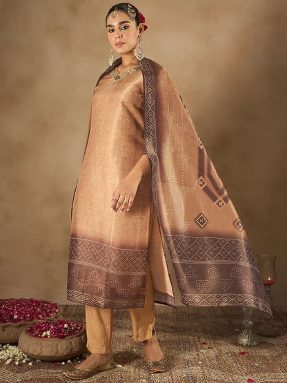Dhiyona IE Floral Embroidered Embellished V-Neck Straight Kurta with Trouser And Dupatta