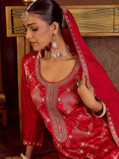 Women Embroidered Regular Kurta with Trousers & With Dupatta