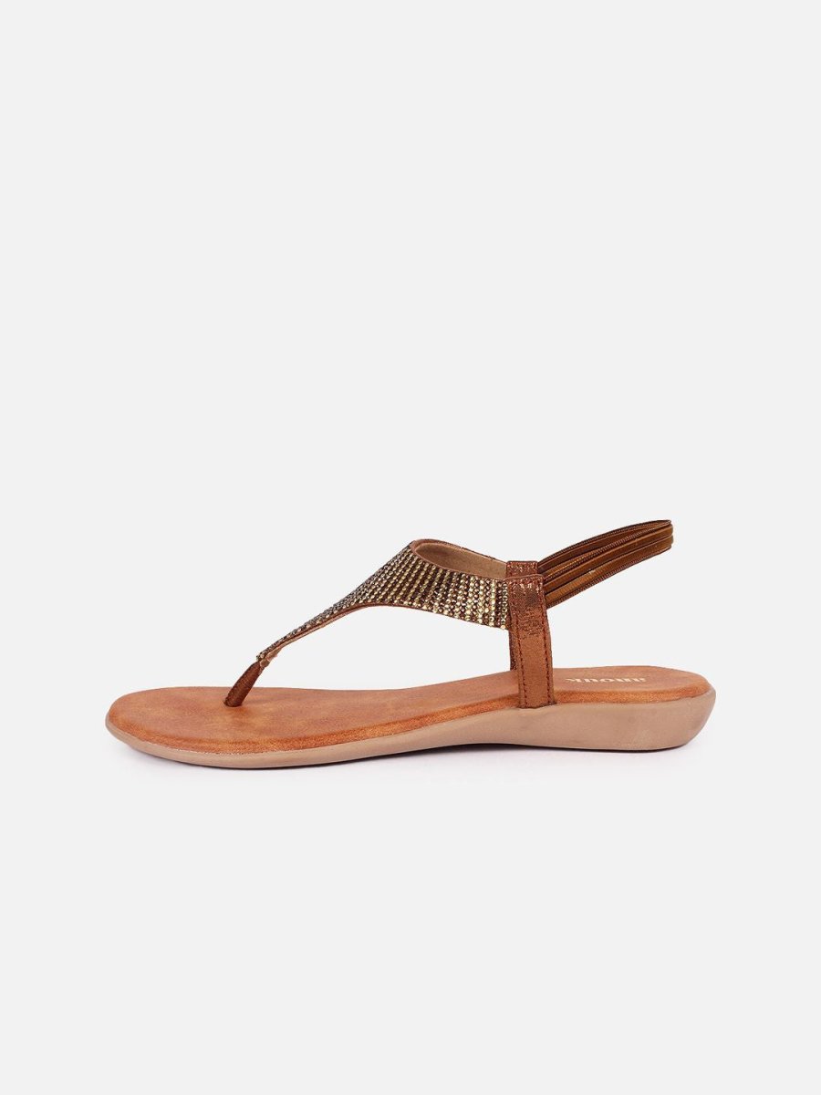 Dhiyona AK Gold-Toned Embellished Open Toe Flats