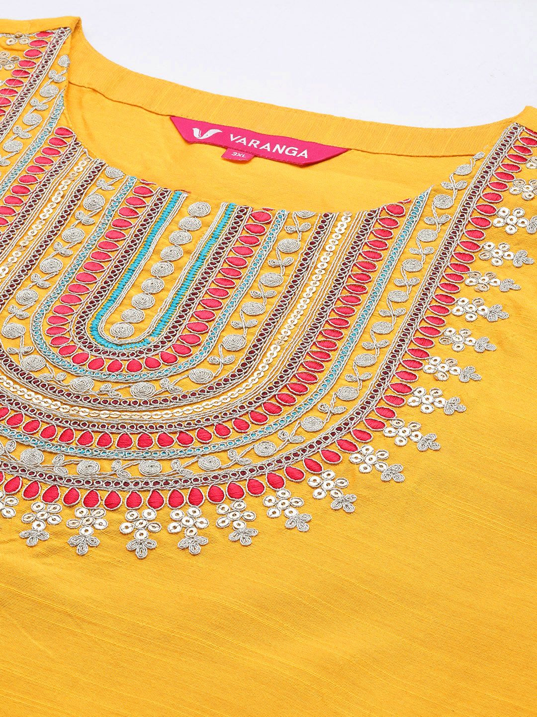 Dhiyona VA Women's Ethnic Motifs Yoke Design Sequinned Plus Size Kurta with Palazzos & Dupatta