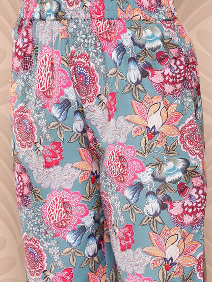 Dhiyona VA Women'sFloral Printed Regular Kurta with Trousers