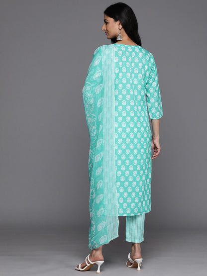Floral Printed Regular Sequinned Pure Cotton Kurta With Trousers & Dupatta