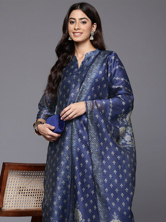 Dhiyona VA Women's Floral Printed Chanderi Silk Kurta with Trousers & Dupatta