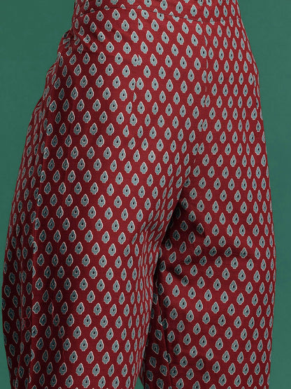 Dhiyona IE Ethnic Motifs Printed Pure Cotton Kurta with Trousers