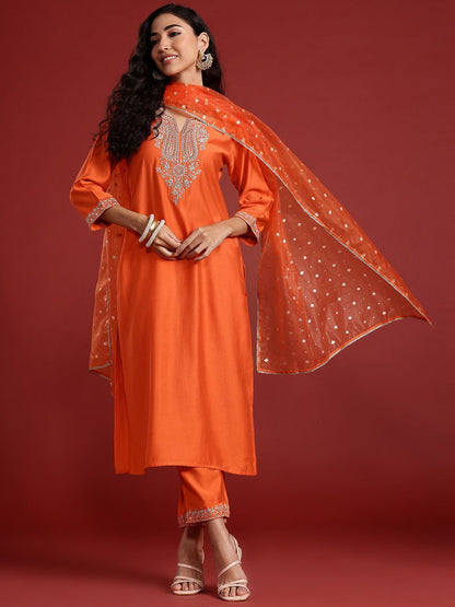 Paisley Yoke Design Zari Liva Kurta With Trousers & Dupatta