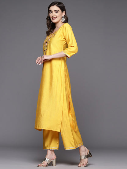 Dhiyona IE Women Floral Embroidered Liva Kurta with Palazzos & Dupatta