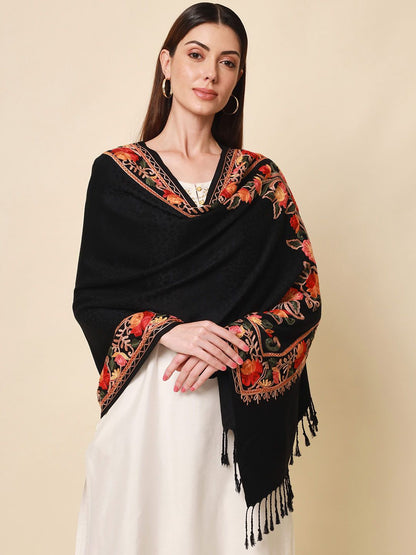 Dhiyona PA Women Black Floral Embroidered Shawl