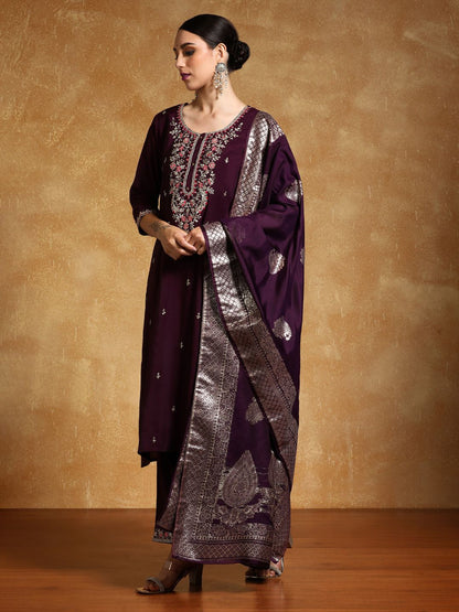 Dhiyona VA Women's Ethnic Motifs Embroidered Regular Kurta Set With Dupatta