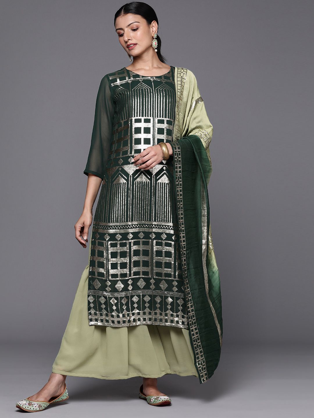 Dhiyona VA Women's Silk Georgette Kurta with Sharara & With Dupatta