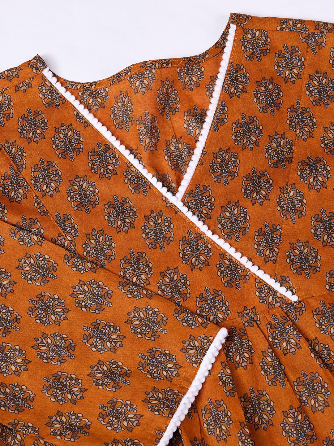 Dhiyona OD  Floral Printed Angrakha Pure Cotton Kurta with Trousers