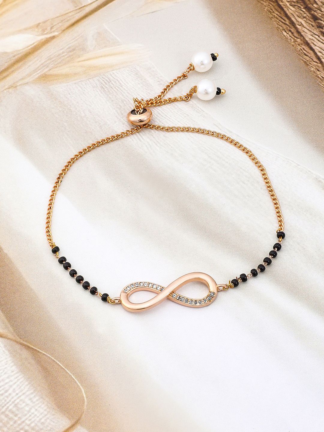 Dhiyona RJ Women's 18K Rose Gold-Plated Infinity CubicZirconia Studded Adjustable Mangalsutra Bracelet