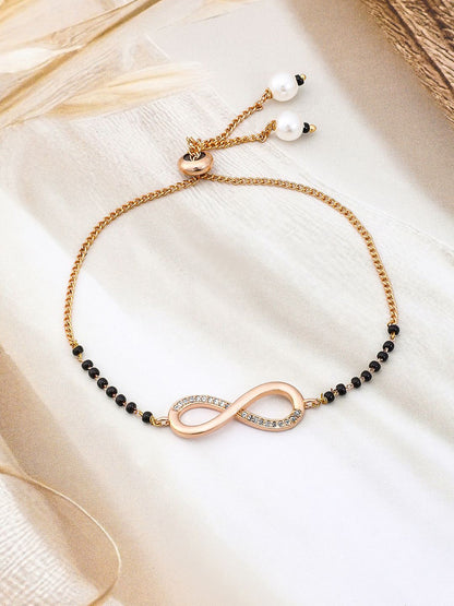Dhiyona RJ Women's 18K Rose Gold-Plated Infinity CubicZirconia Studded Adjustable Mangalsutra Bracelet