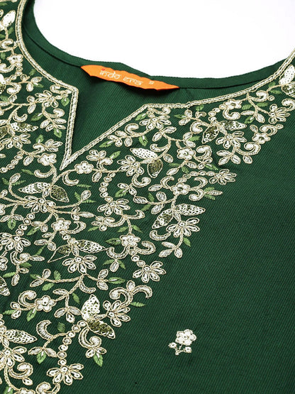 Dhiyona IE Women Embroidered Straight Kurta & Trousers With Dupatta