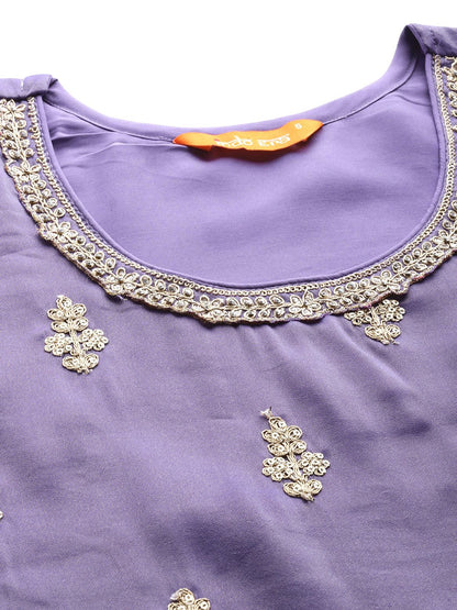 Ethnic Motifs Embroidered Sequinned Kurta With Palazzos & Dupatta