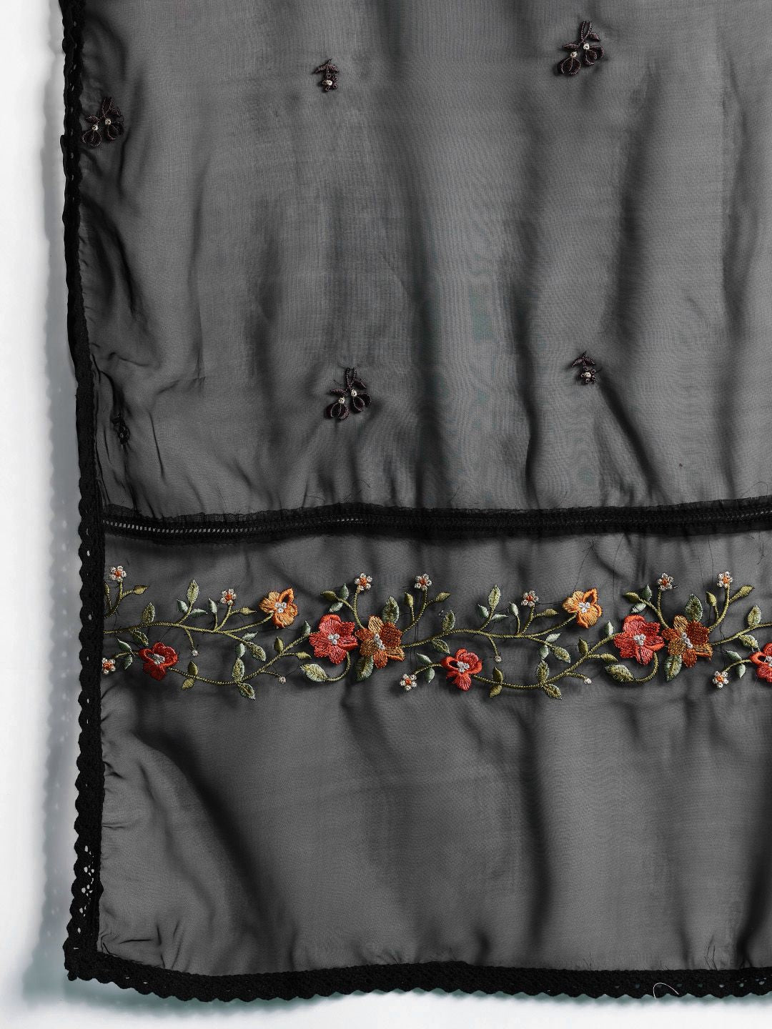 Dhiyona IE Floral Embroidered Panelled Thread Work Kurta with Trousers & With Dupatta