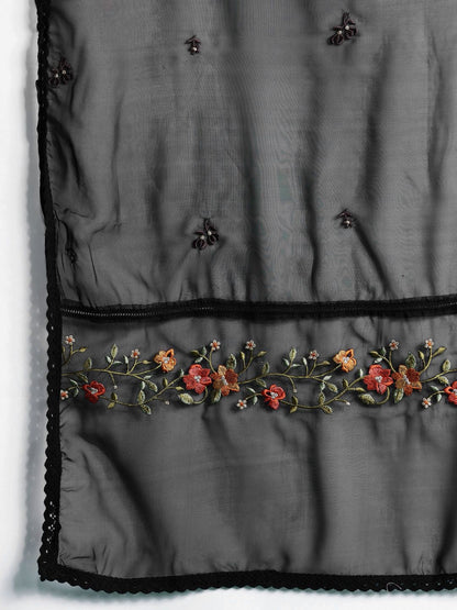 Dhiyona IE Floral Embroidered Panelled Thread Work Kurta with Trousers & With Dupatta