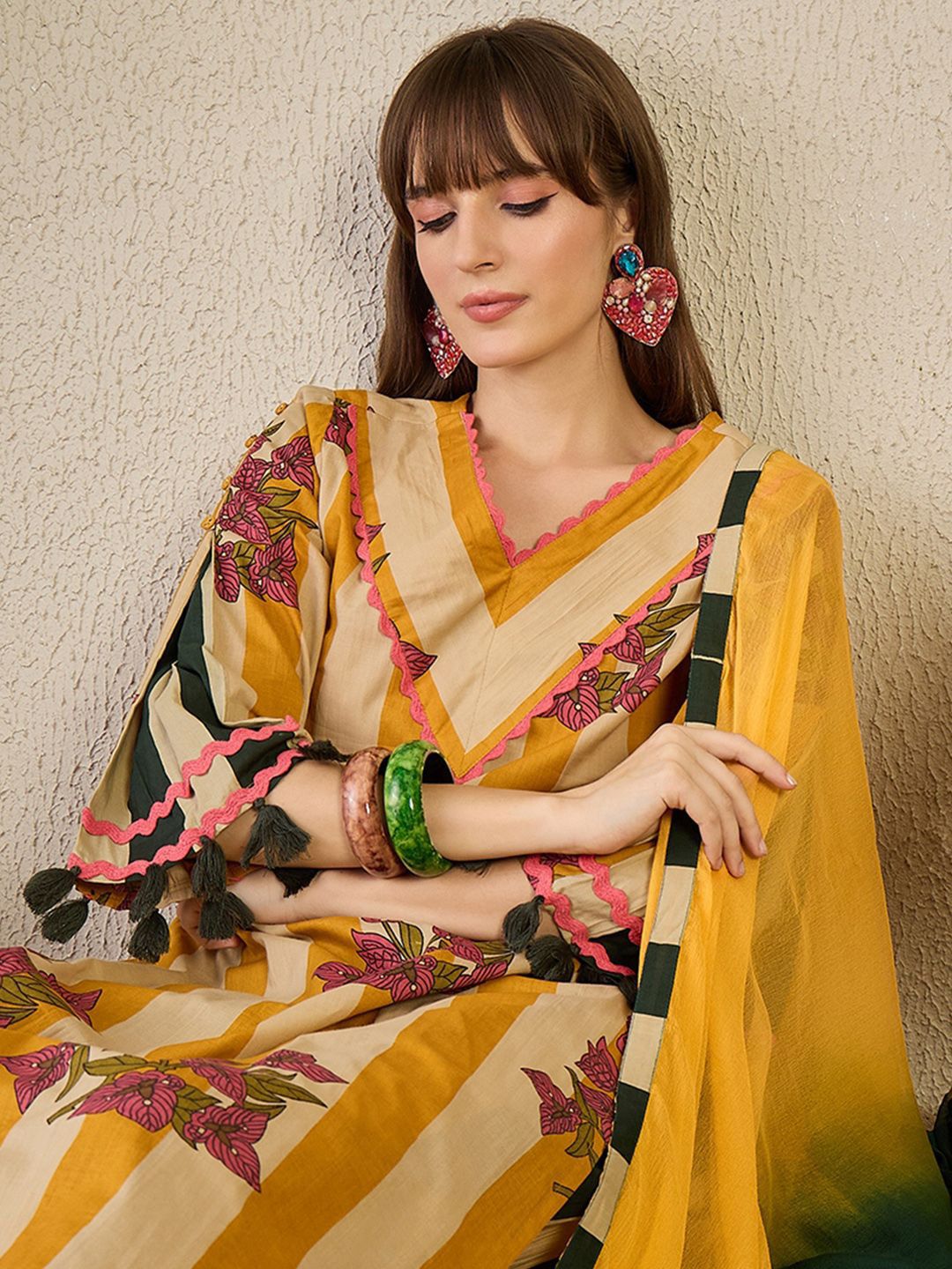 Dhiyona IE Floral Printed Pure Cotton Kurta with Trousers & Dupatta