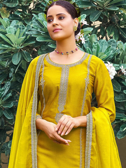 Dhiyona IE Ethnic Motifs Embroidered Straight Kurta & Trouser With Dupatta