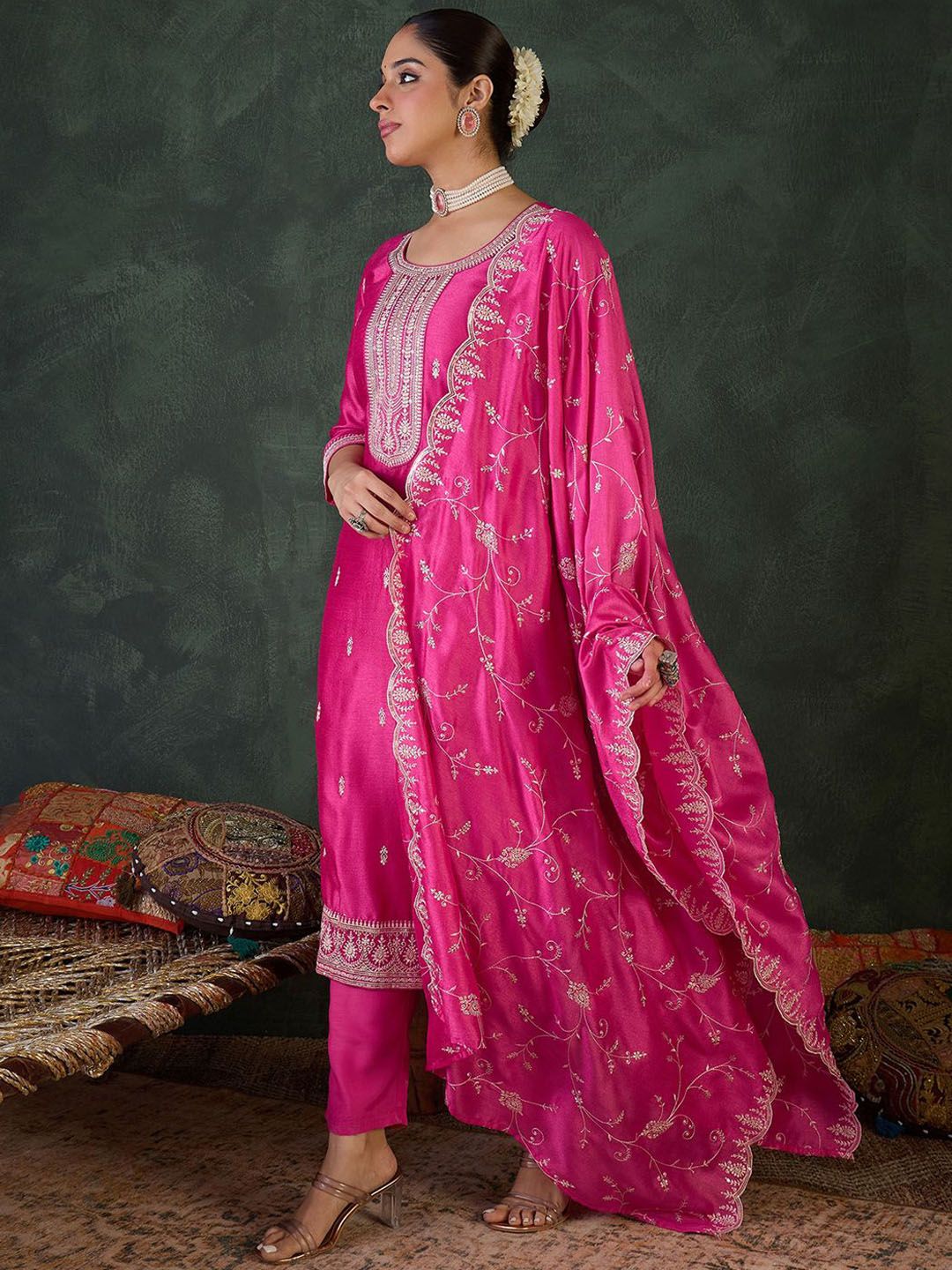 Women Ethnic Motifs Embroidered Kurta with Trousers & Dupatta