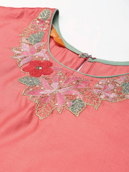 Dhiyona IE Women Pink Ethnic Motifs Embroidered Sequinned Kurta with Palazzos & With Dupatta