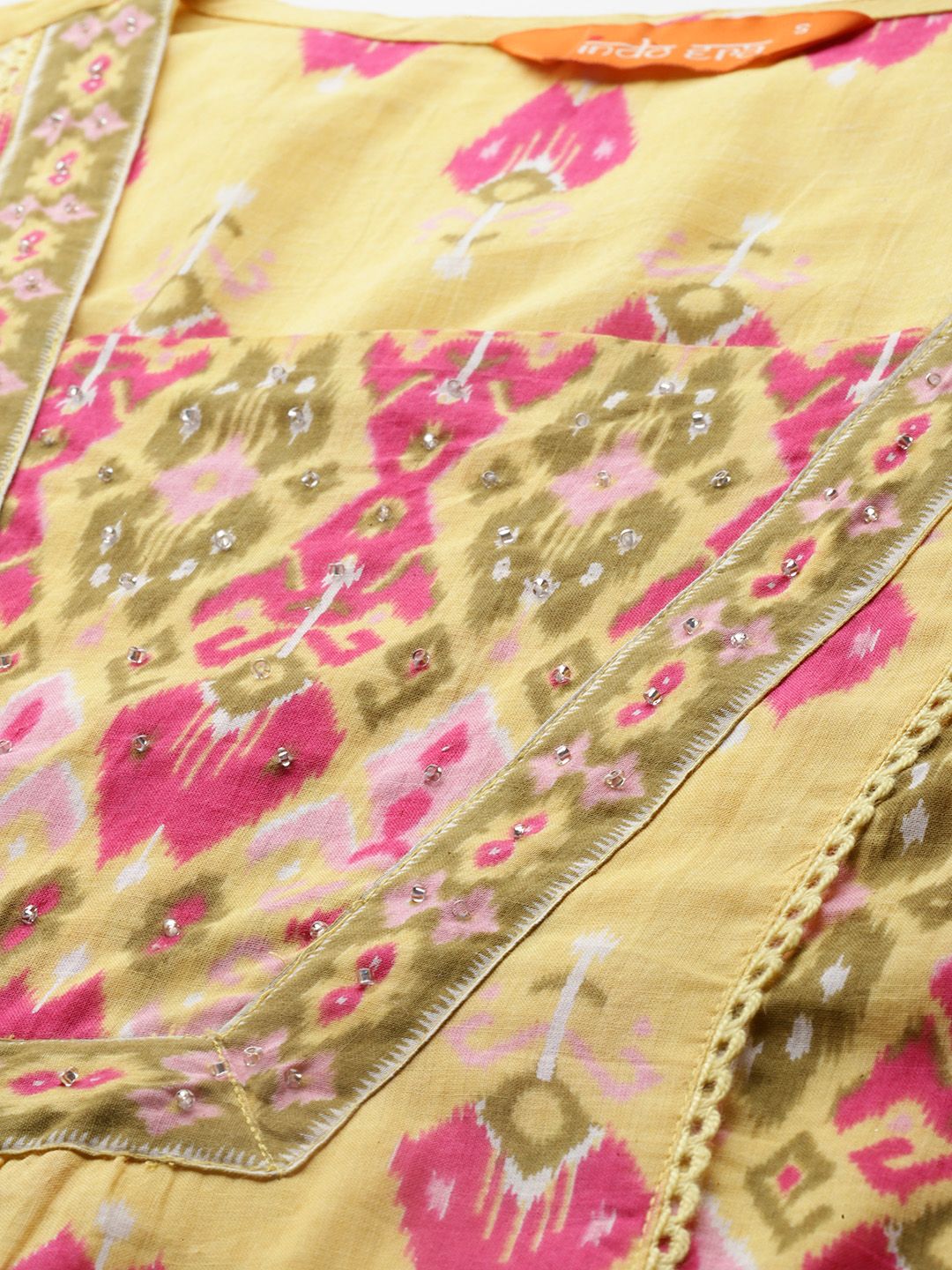 Dhiyona IE Printed Panelled Sequinned Pure Cotton Kurta With Trousers & Dupatta