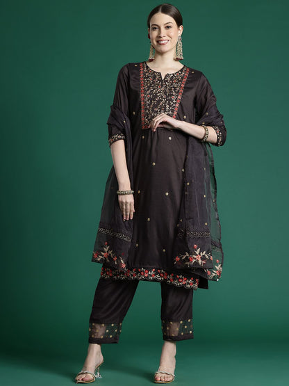 Dhiyona IE Floral Embroidered Kurta With Trousers & Dupatta