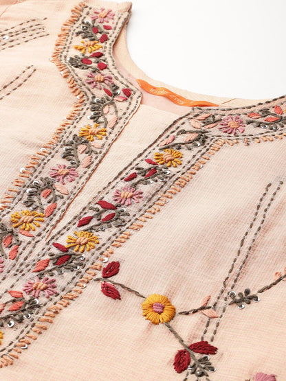 Dhiyona IE Floral Embroidered Thread Work Pure Cotton Kurta with Trousers & With Dupatta