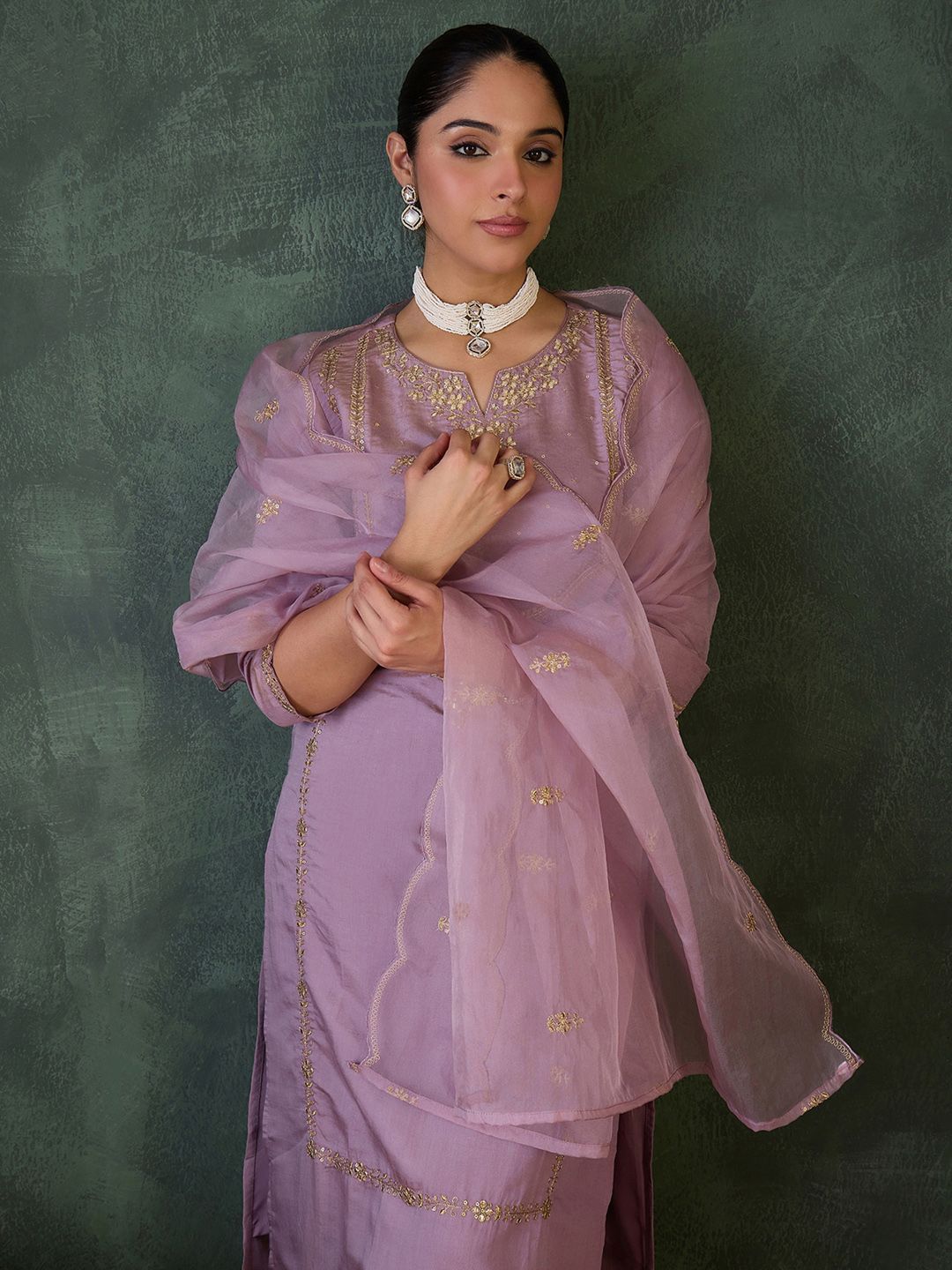 Dhiyona IE Women Ethnic Motifs Embroidered Kurta with Trousers & Dupatta