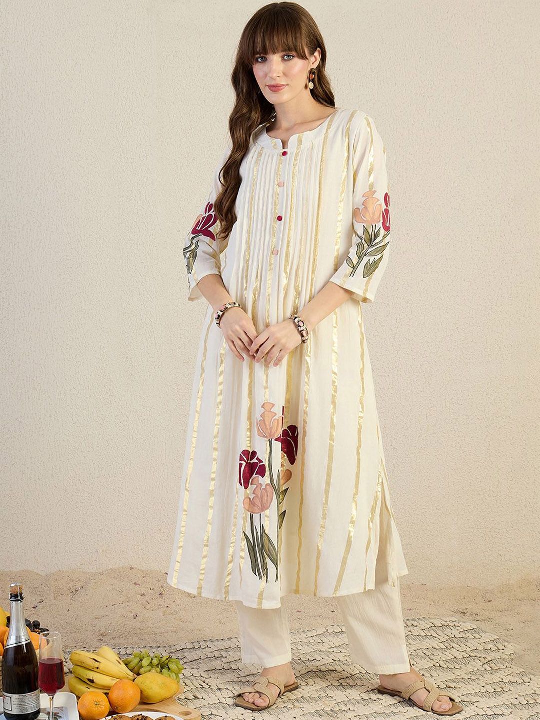 Floral Printed Pure Cotton A-Line Kurta With Trouser