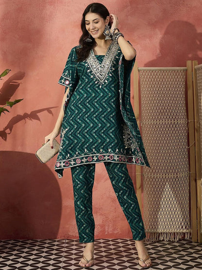 Dhiyona IS Women's Women Mirror Work Kurta with Trousers