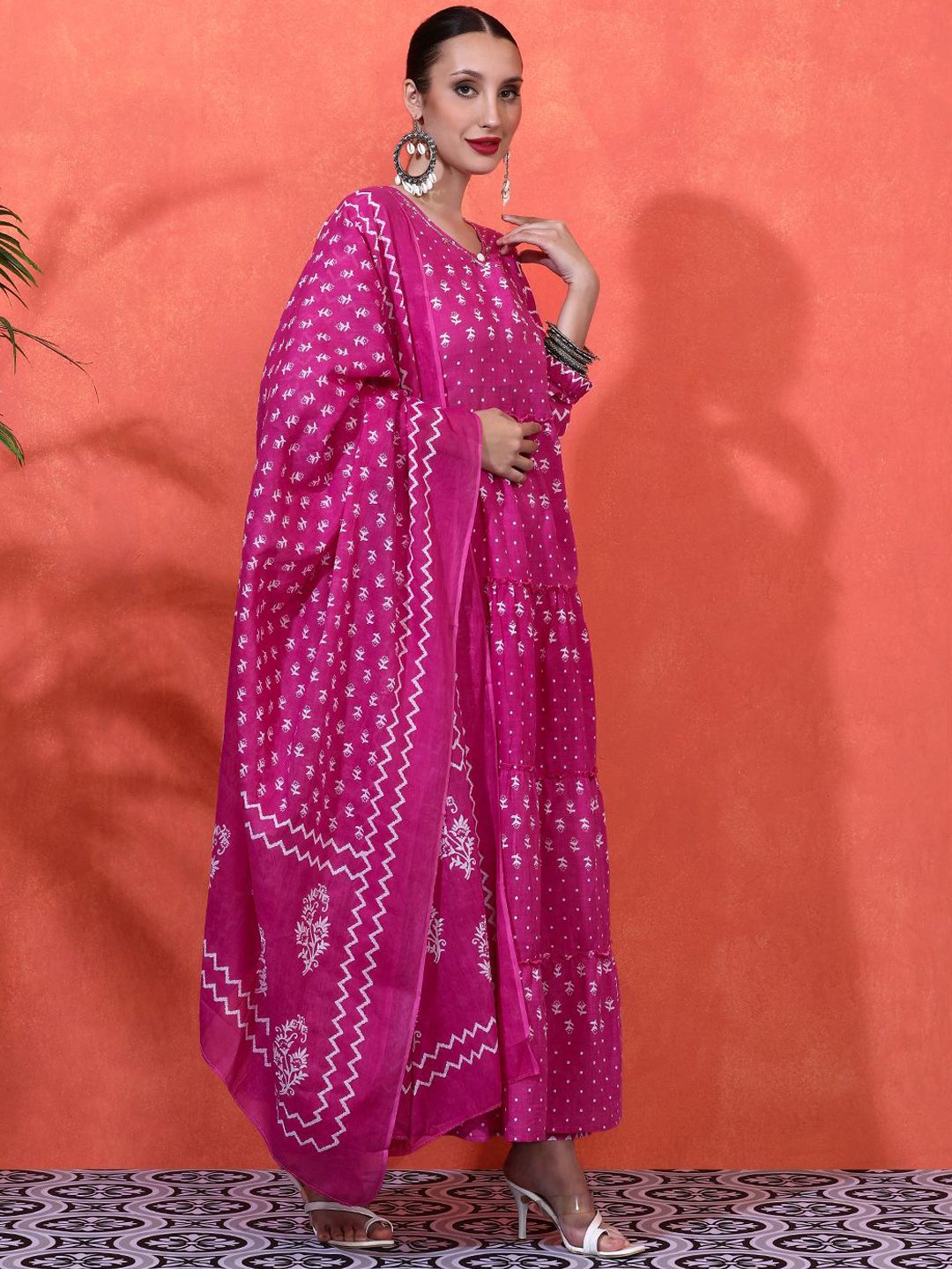 Dhiyona SN Women's Floral Printed Pure Cotton A-Line Kurta & Trousers Sets
