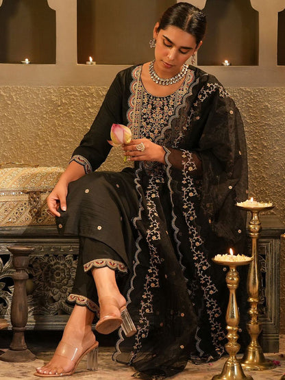 Dhiyona IE Women's Ethnic Motifs Embroidered Kurta With Trousers & Dupatta
