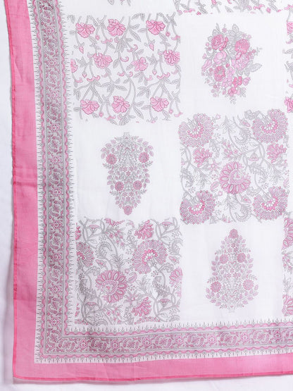 Floral Printed Sequinned V-Neck Pure Cotton Kurta with Trousers & Dupatta