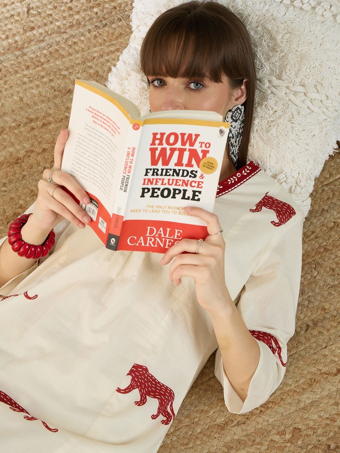 Dhiyona IE Printed V-Neck Three-Quarter Sleeves Pure Cotton Tunic And Trousers