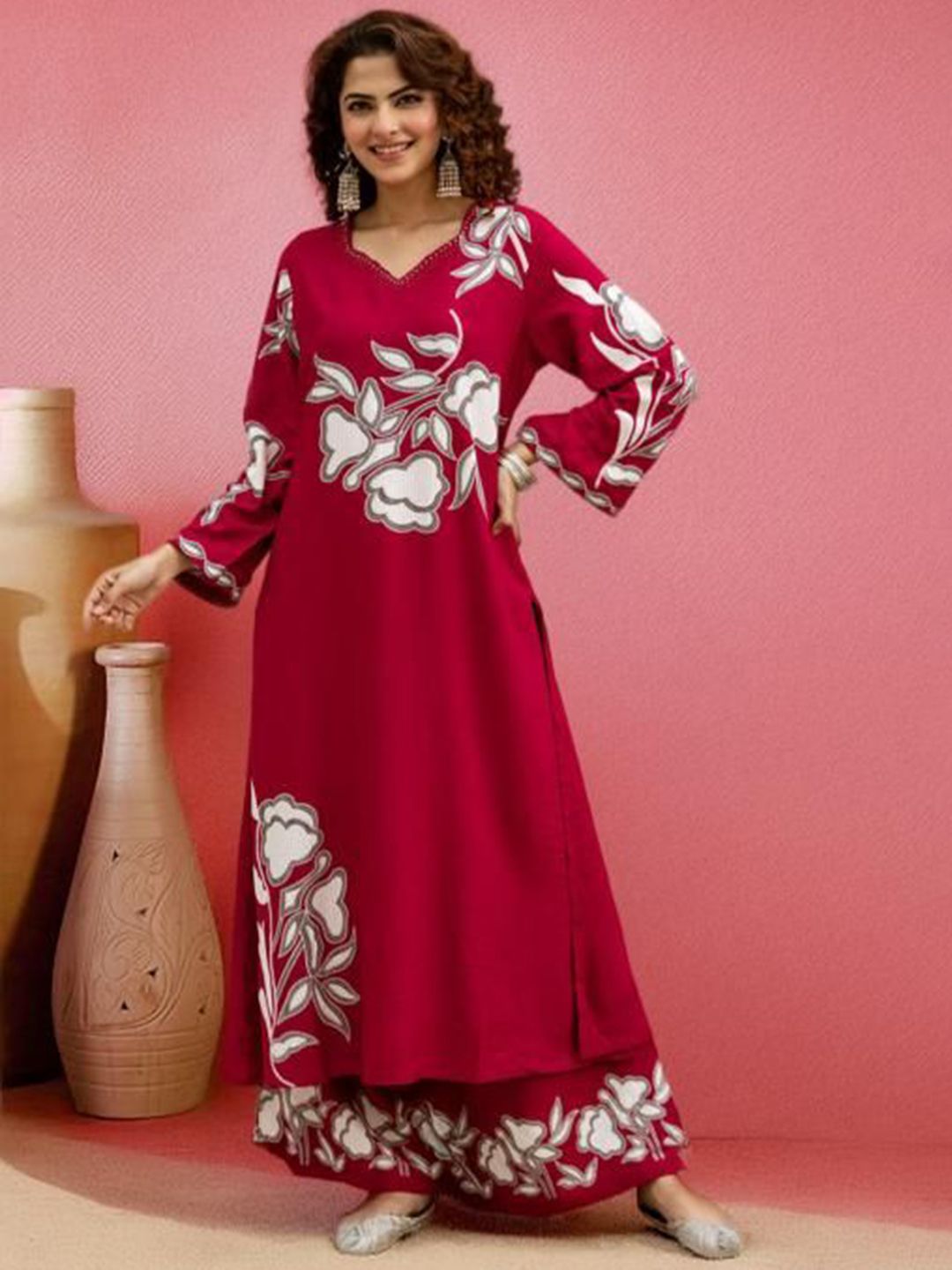 Dhiyona SN Women's Floral Embroidered Anarkali Kurta with Palazzo