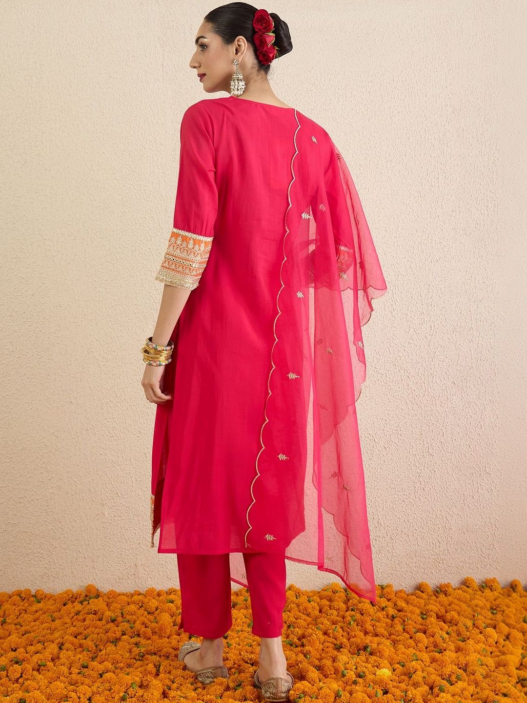 Women Ethnic Motifs Embroidered Regular Thread Work Kurta with Trousers & With Dupatta