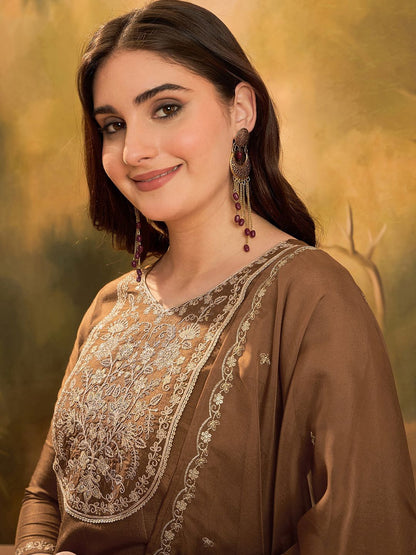 Dhiyona SN Women's Sequin Embroidered A-Line Kurta & Trousers With Dupatta