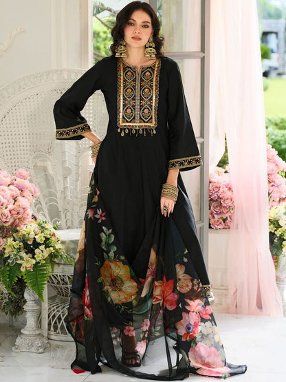 Women Ethnic Motifs Regular Sequinned Kurta with Trousers & With Dupatta