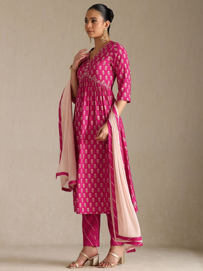 Dhiyona SO Women's Women Floral Printed Zardozi Kurta Set With Dupatta