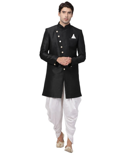 Men's Black Silk Blend Straight Sherwani Set