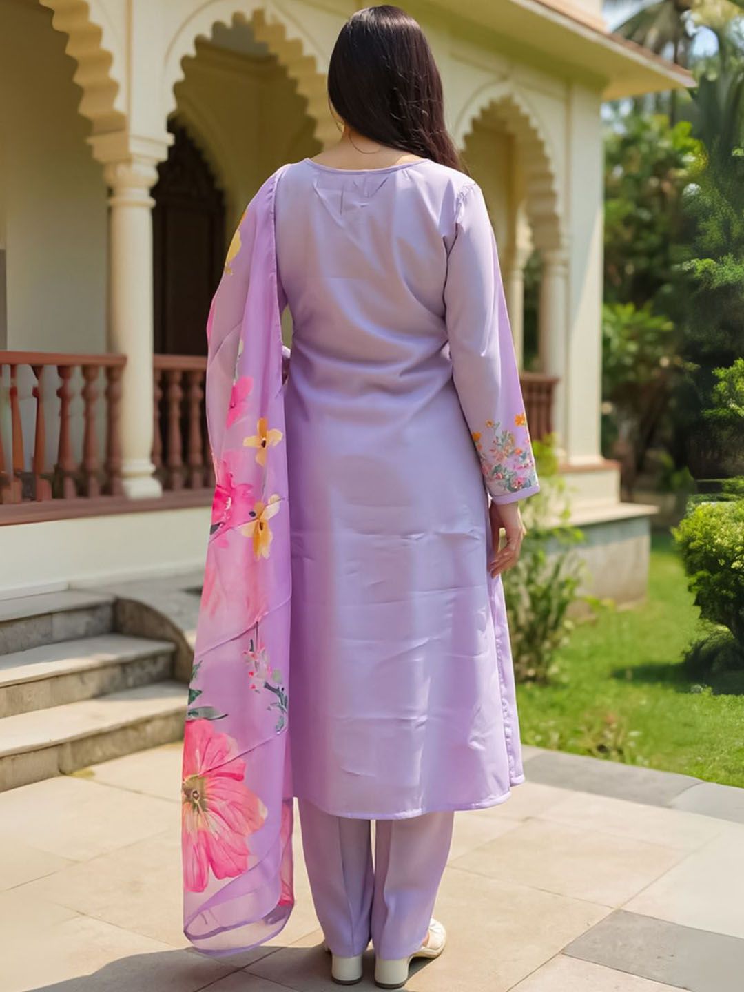 Women Floral Embroidered Regular Thread Work Kurta with Trousers & Dupatta